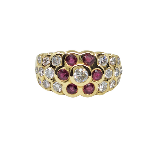 18ct Yellow Gold Ruby & Diamond Band Ring