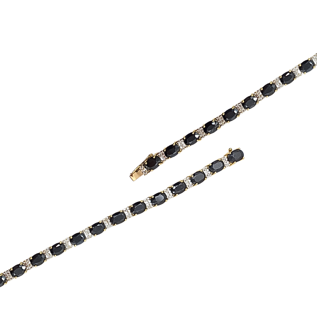 9ct Yellow Gold Sapphire & Diamond Tennis Bracelet