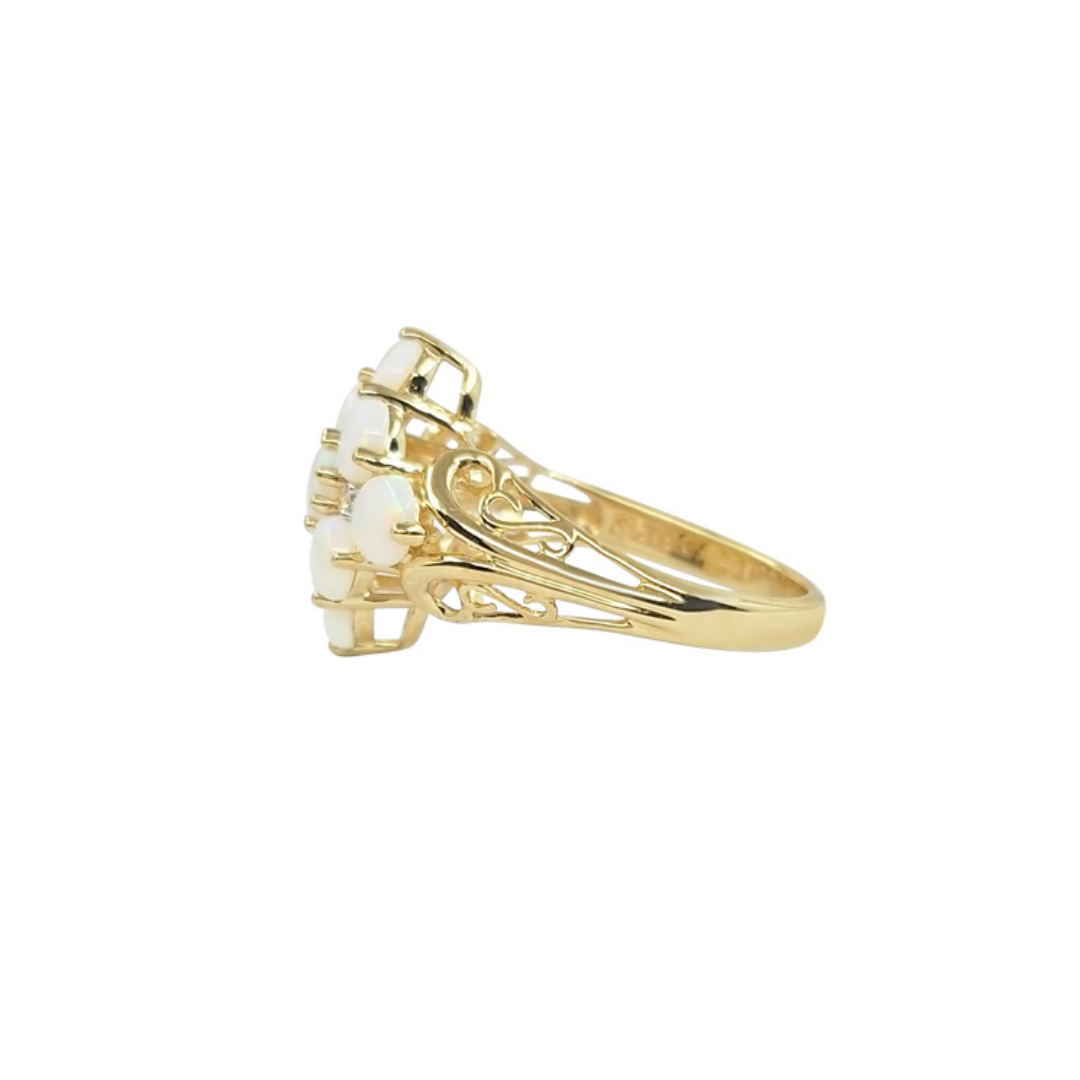 9ct Yellow Gold Opal & Diamond Cluster Ring