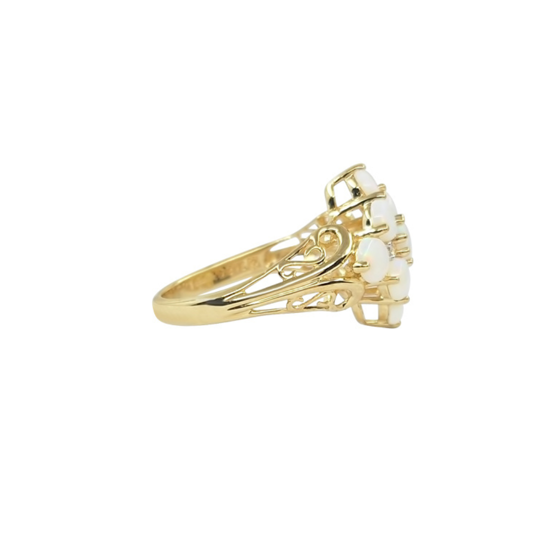 9ct Yellow Gold Opal & Diamond Cluster Ring