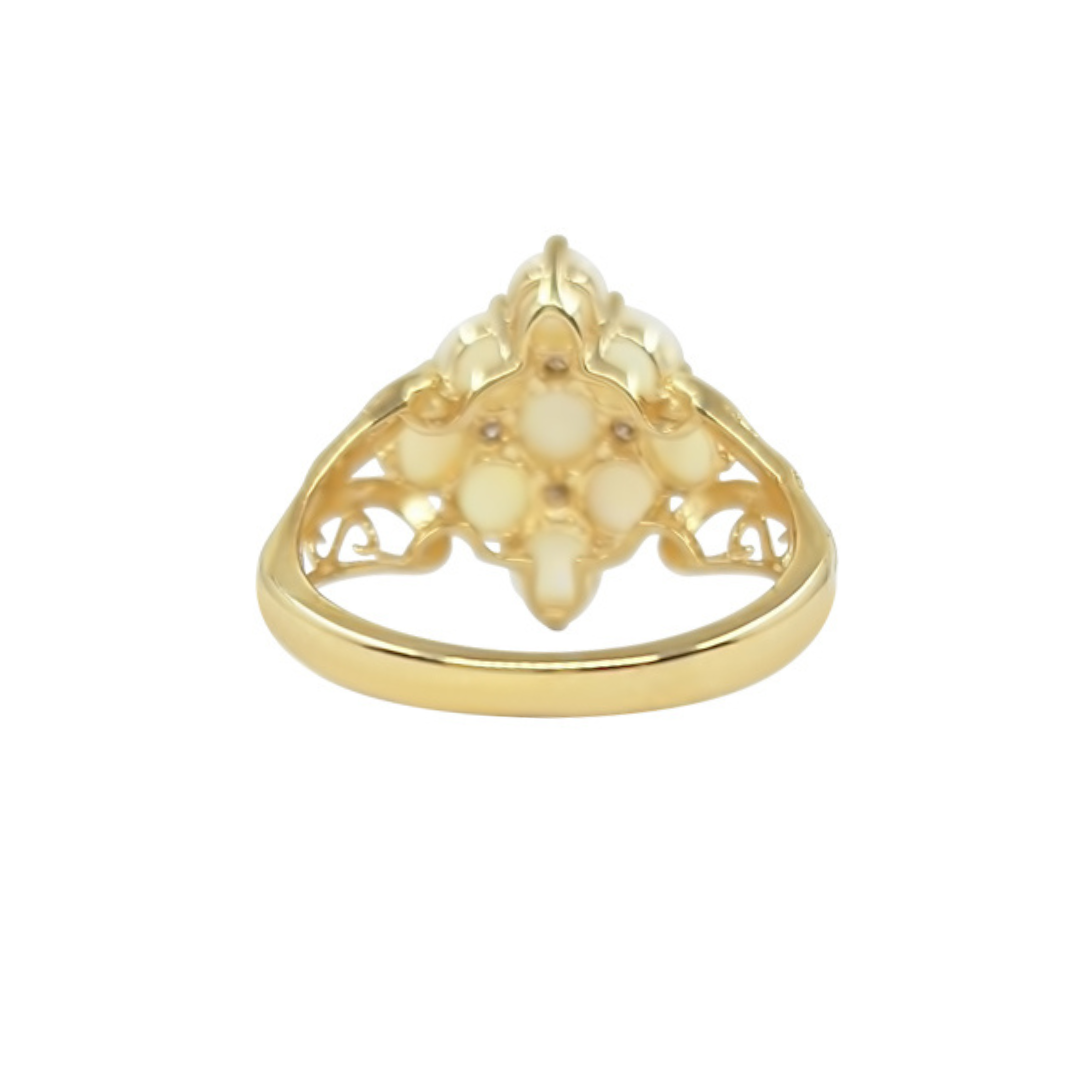 9ct Yellow Gold Opal & Diamond Cluster Ring