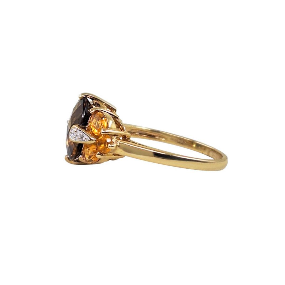 9ct Yellow Gold Citrine & Diamond Cluster Ring