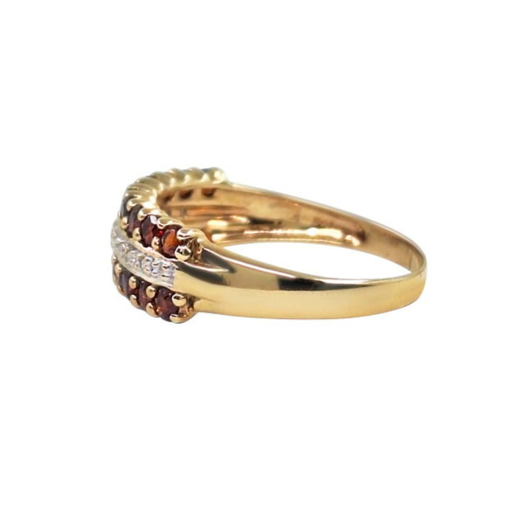 9ct Yellow Gold Garnet & Diamond Band Ring