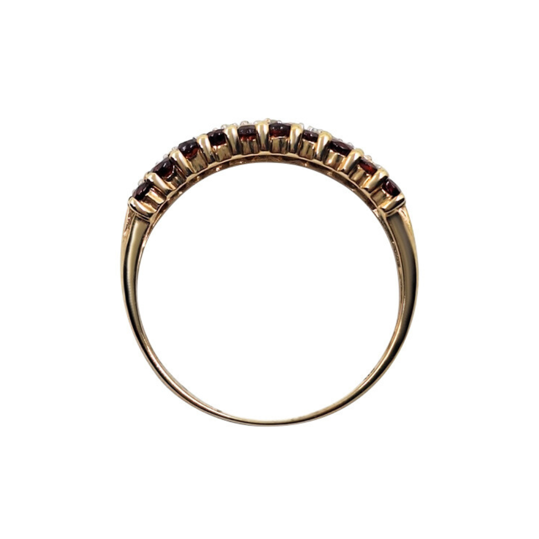 9ct Yellow Gold Garnet & Diamond Band Ring