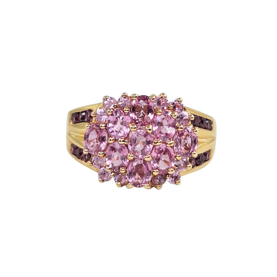 9ct Yellow Gold Pink Gemstone Cluster Ring