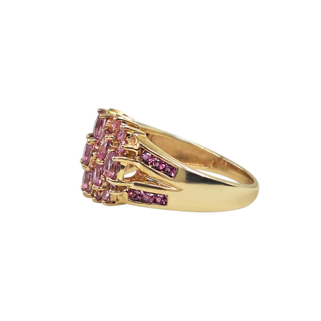 9ct Yellow Gold Pink Gemstone Cluster Ring