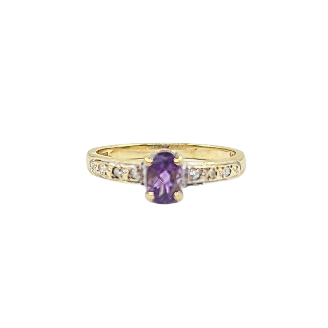 9ct Yellow Gold Amethyst & Diamond Ring