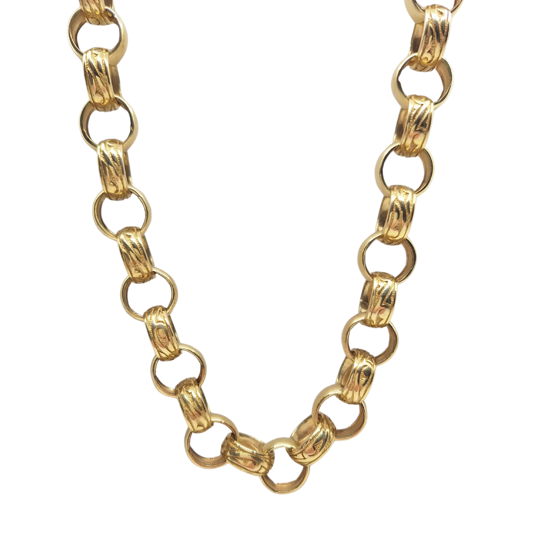 9ct Yellow Gold Pattern & Plain Round Link Belcher Chain 29"