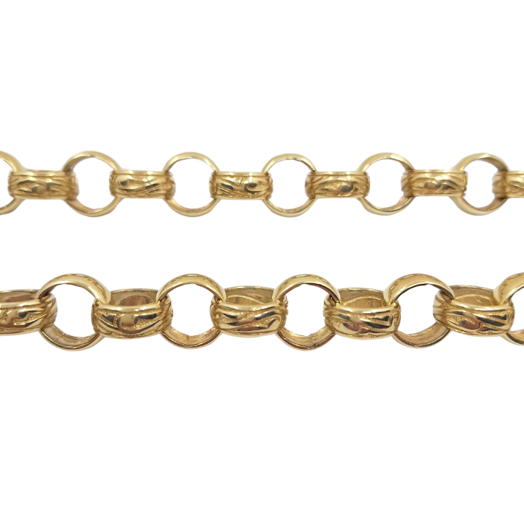 9ct Yellow Gold Pattern & Plain Round Link Belcher Chain 29"