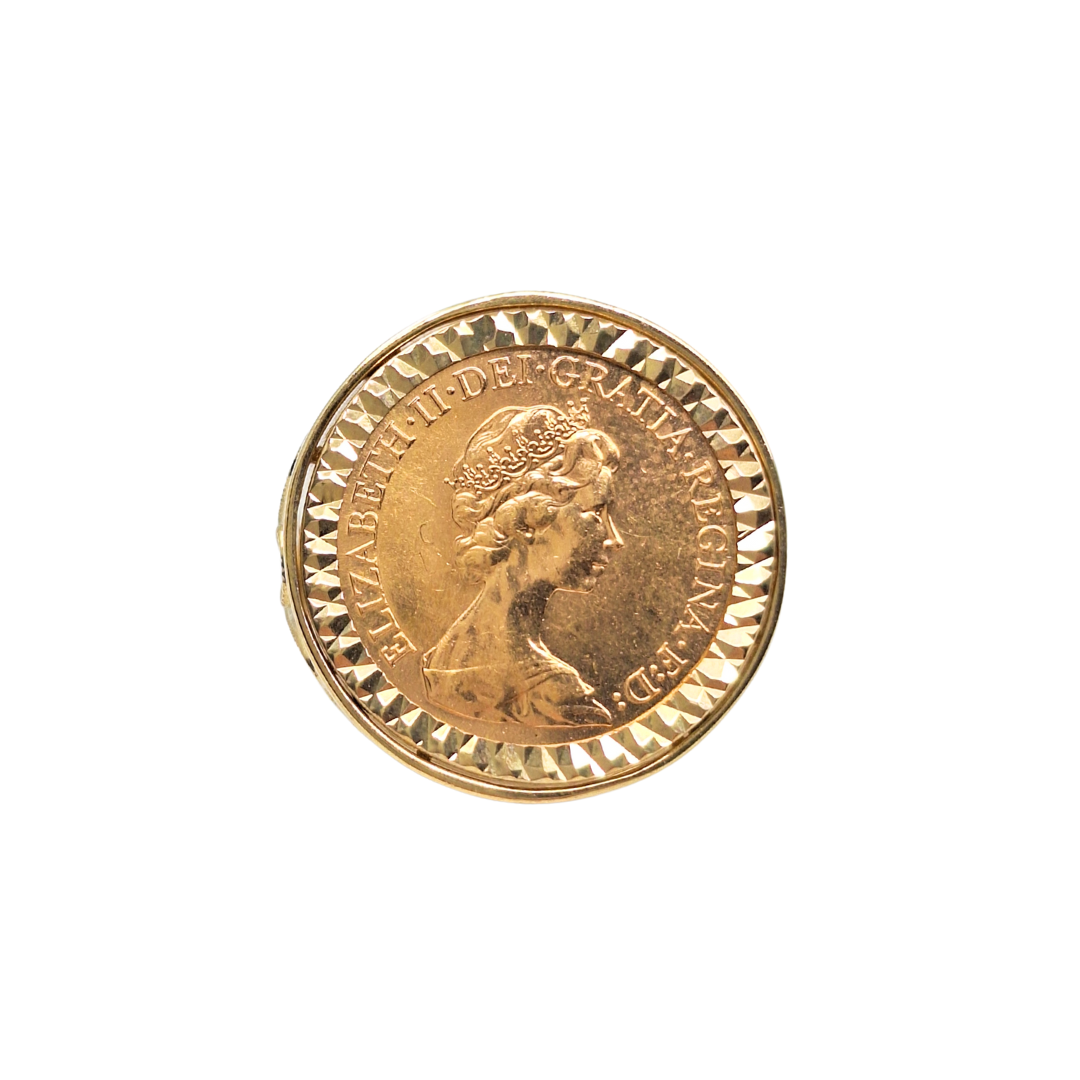 9ct/22ct Yellow Gold Full Sovereign Coin Ring 1979