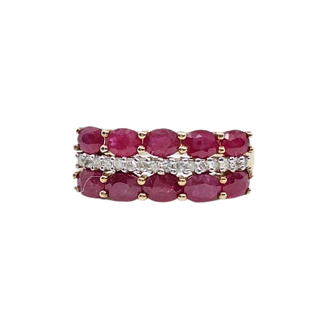 9ct Yellow Gold Ruby & Diamond Band Ring