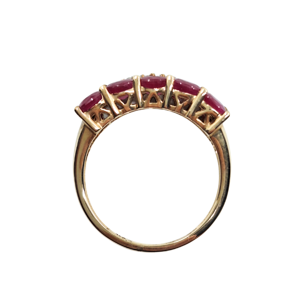 9ct Yellow Gold Ruby & Diamond Band Ring