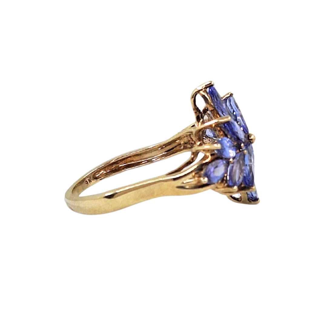 9ct Yellow Gold Tanzanite Cluster Ring