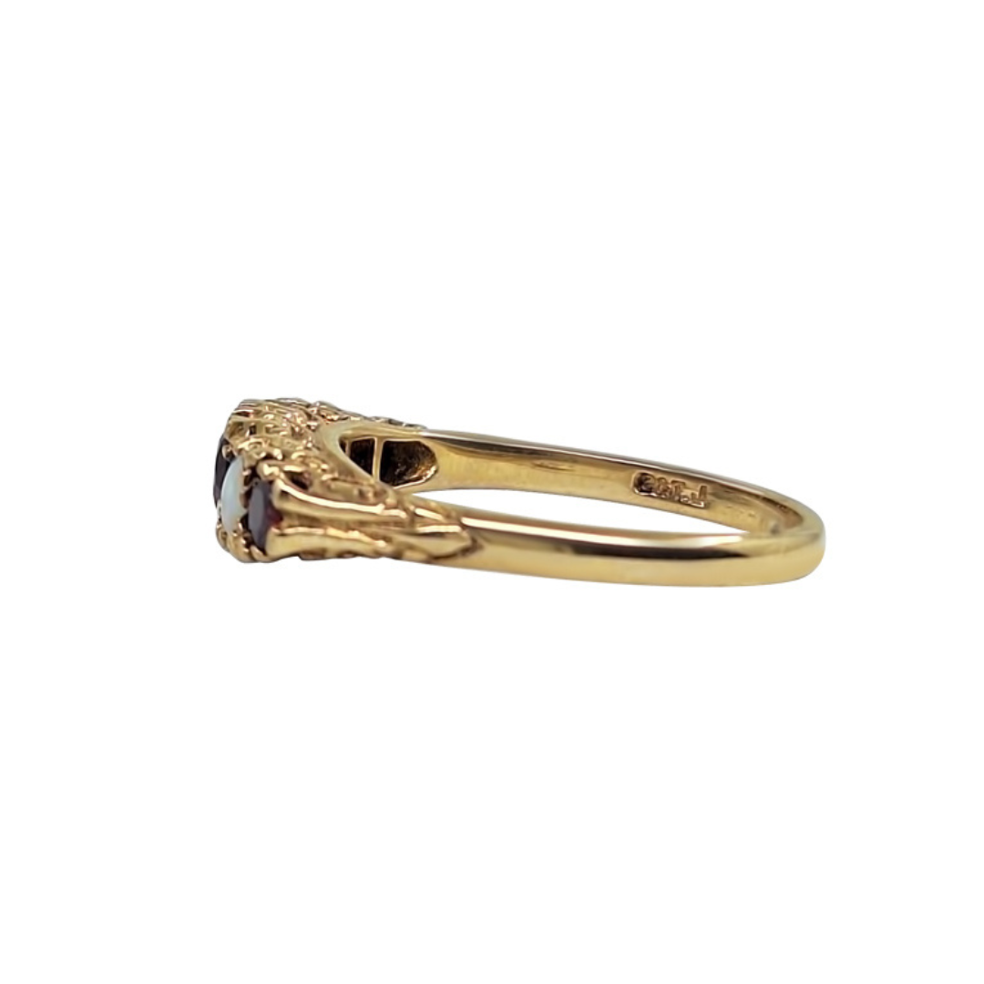 9ct Yellow Gold Opal & Garnet Ring