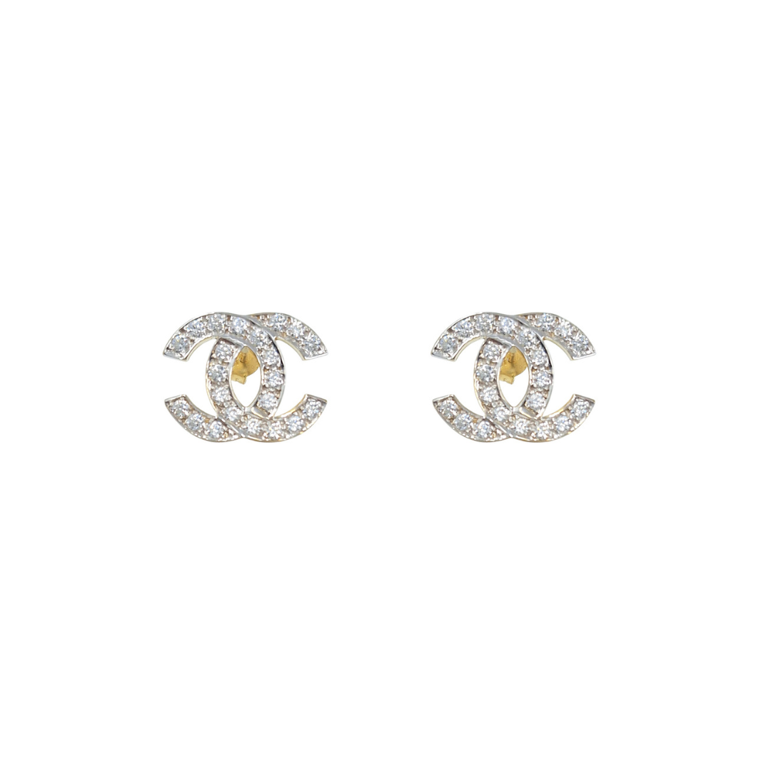 9ct Yellow Gold Chanel Inspired Cubic Zirconia Stud Earrings