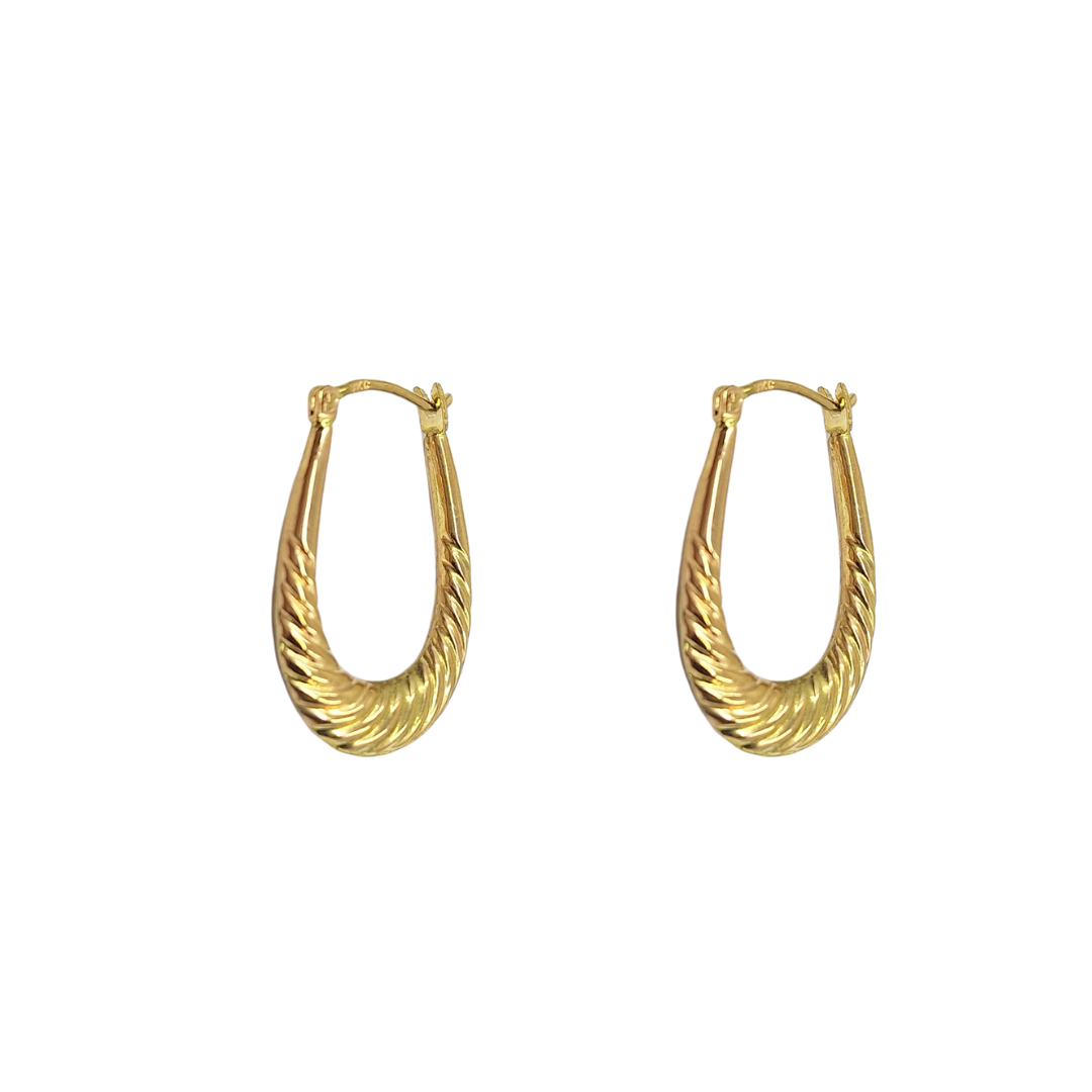 9ct Yellow Gold Oval Patterned Creole Earrings