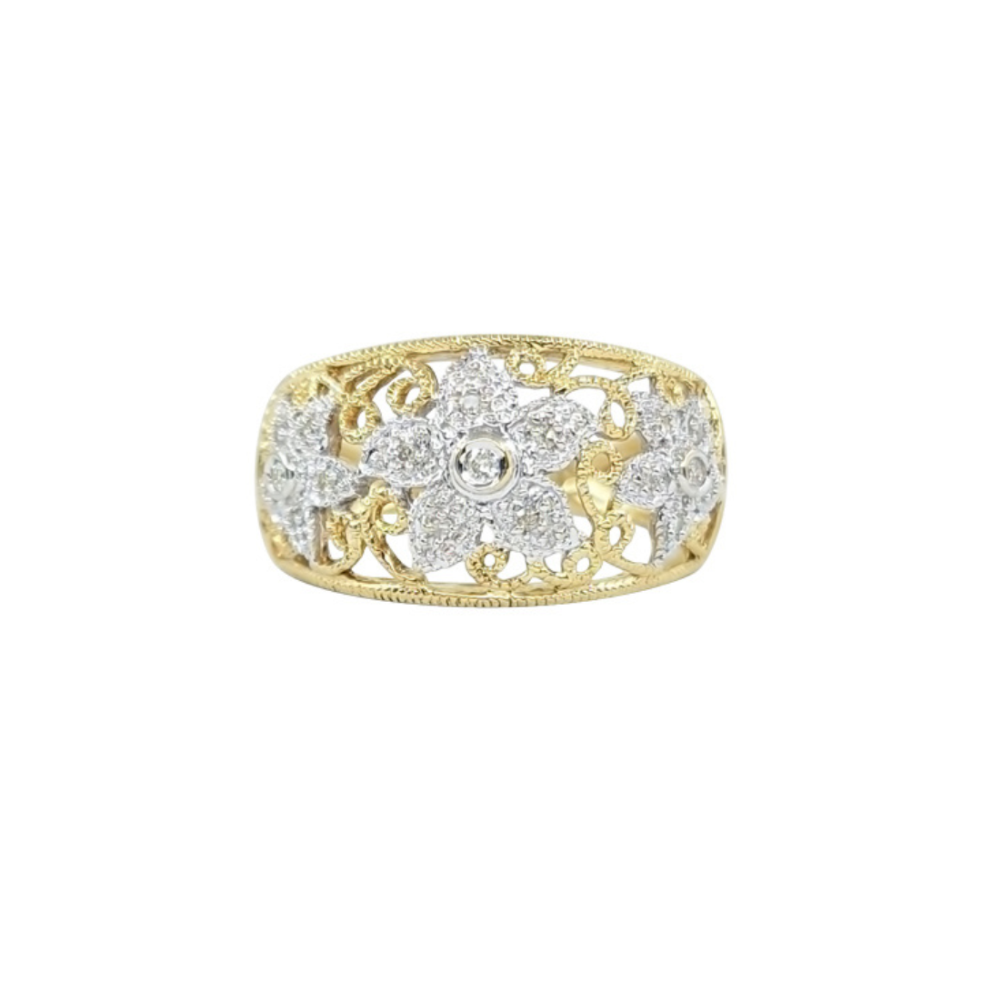 9ct Yellow Gold Diamond Flower Band Ring