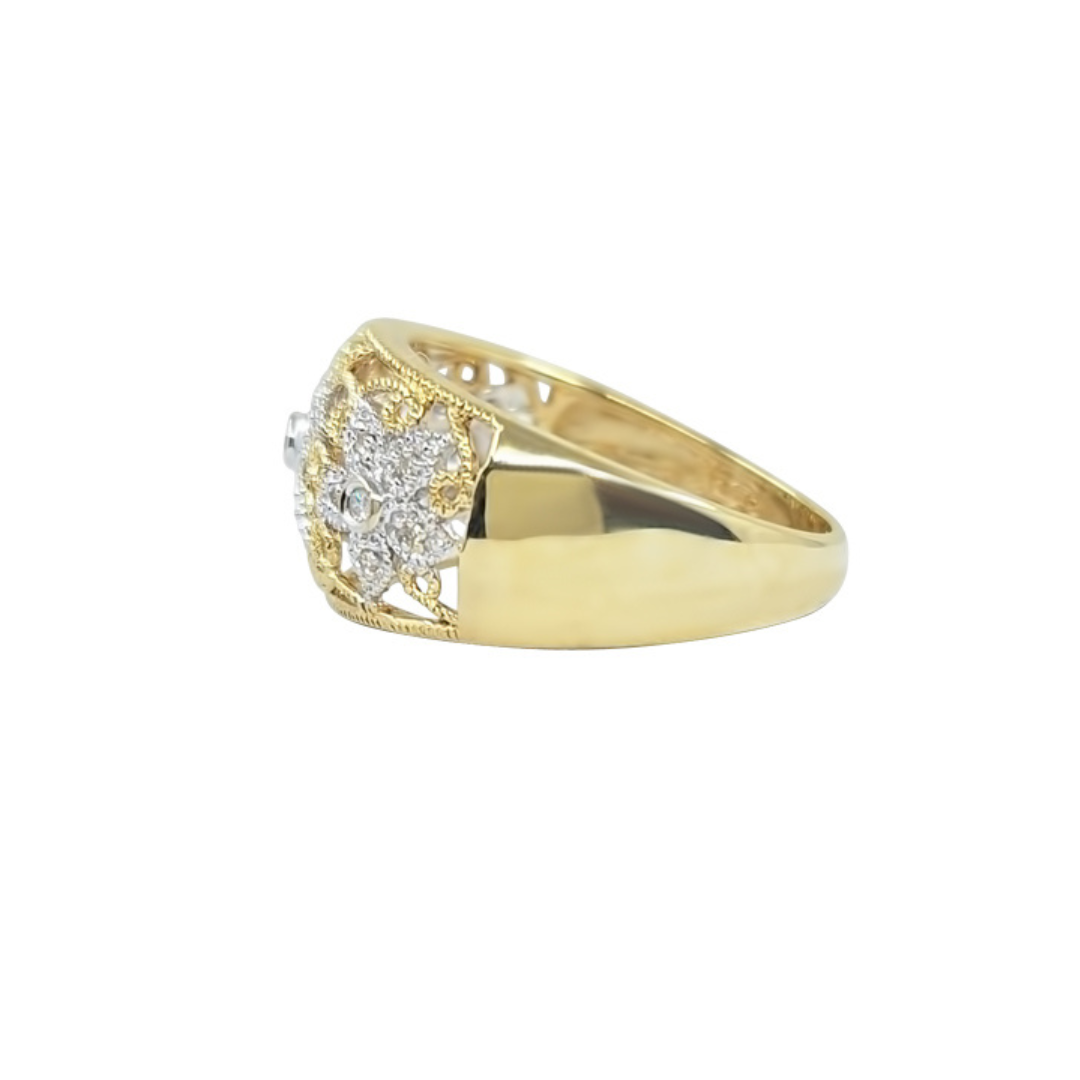 9ct Yellow Gold Diamond Flower Band Ring