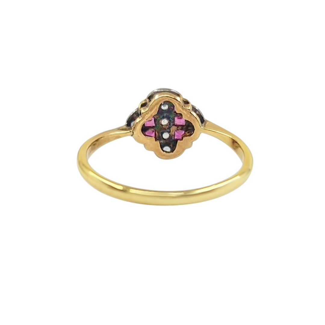 18ct Yellow Gold Ruby & Diamond Cluster Ring