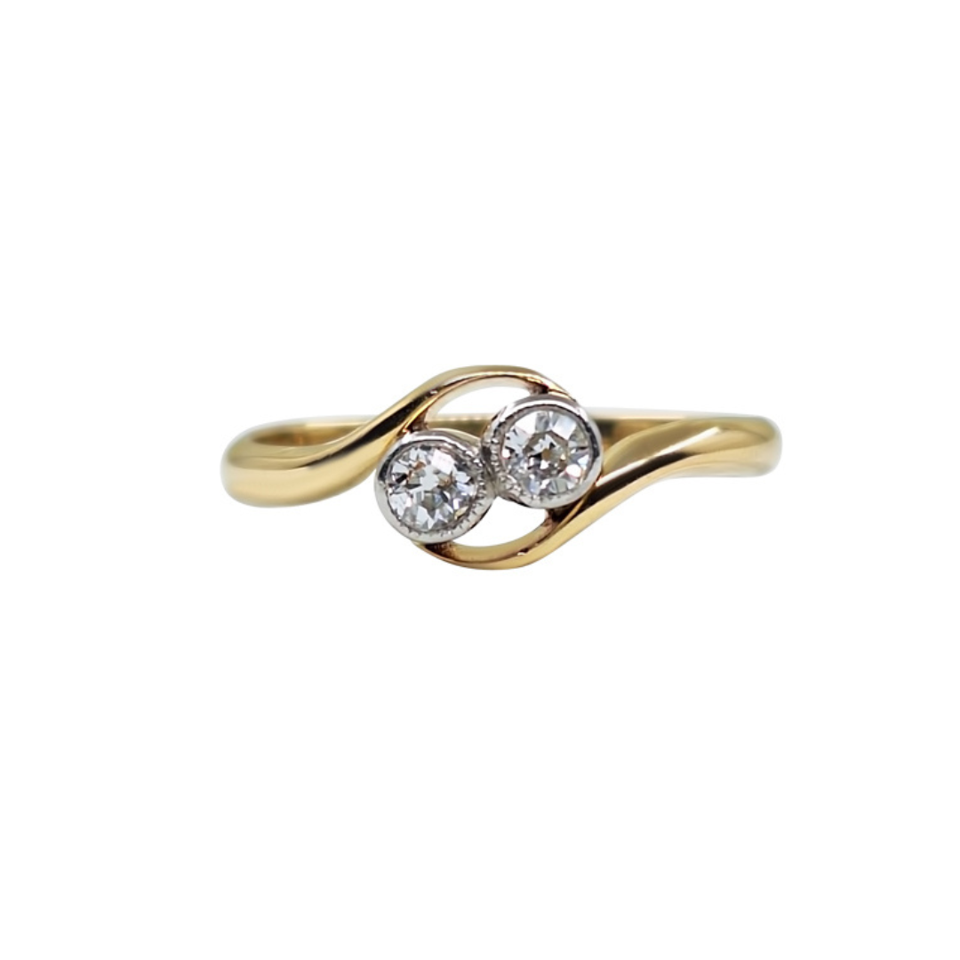 18ct Yellow Gold Bezel Set Diamond 2 Stone Ring