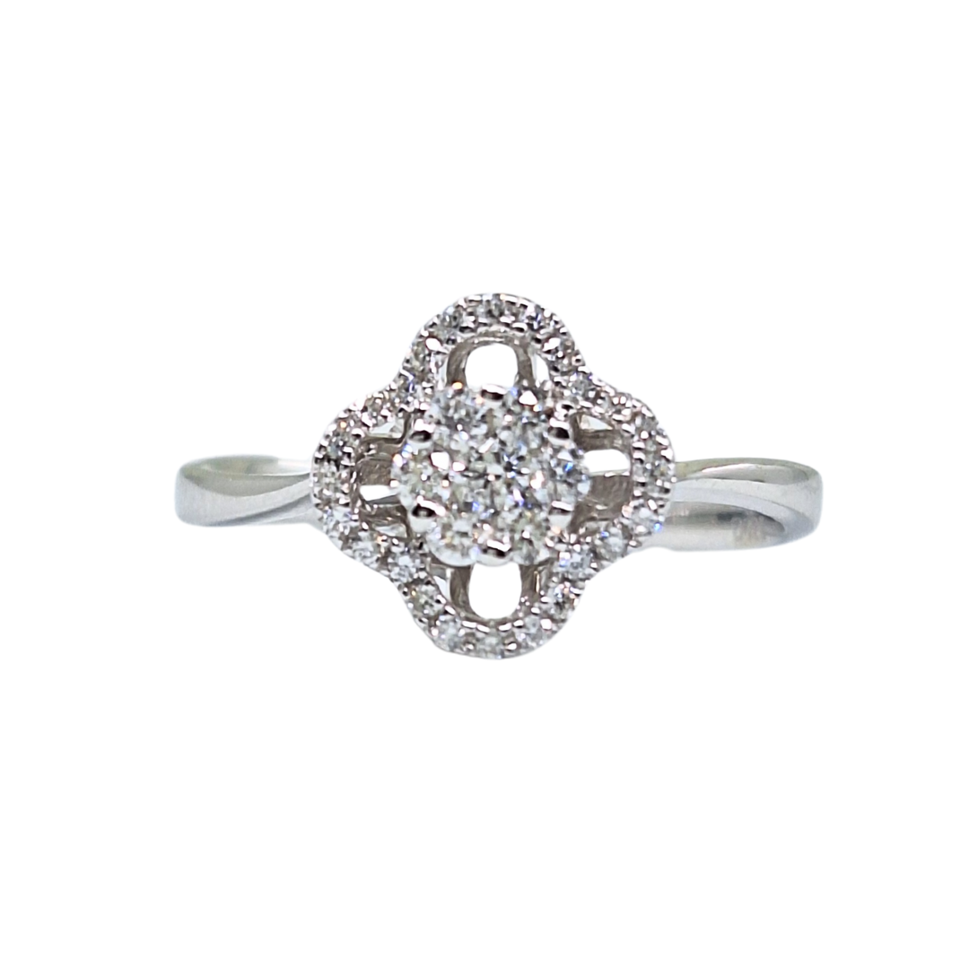 18ct White Gold Diamond Clover Cluster Ring 0.22ct