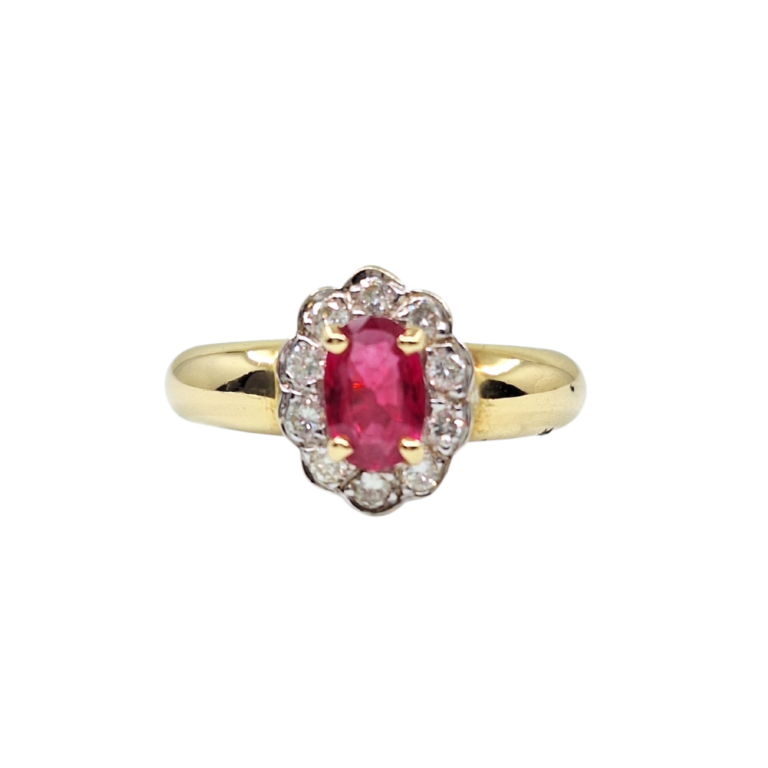 18ct Yellow Gold Ruby & Diamond Cluster Ring