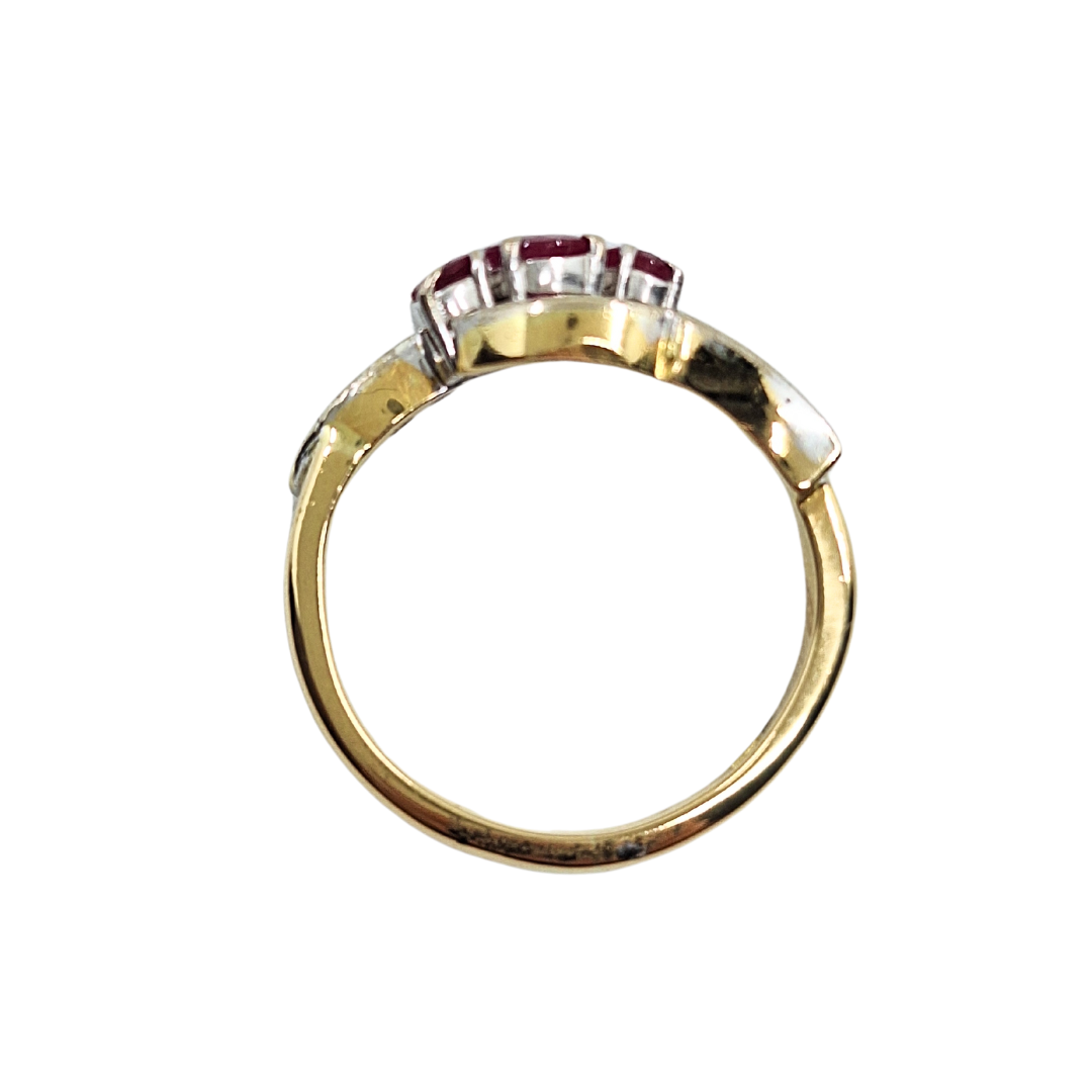 9ct Yellow Gold Ruby & Diamond 3 Stone Ring