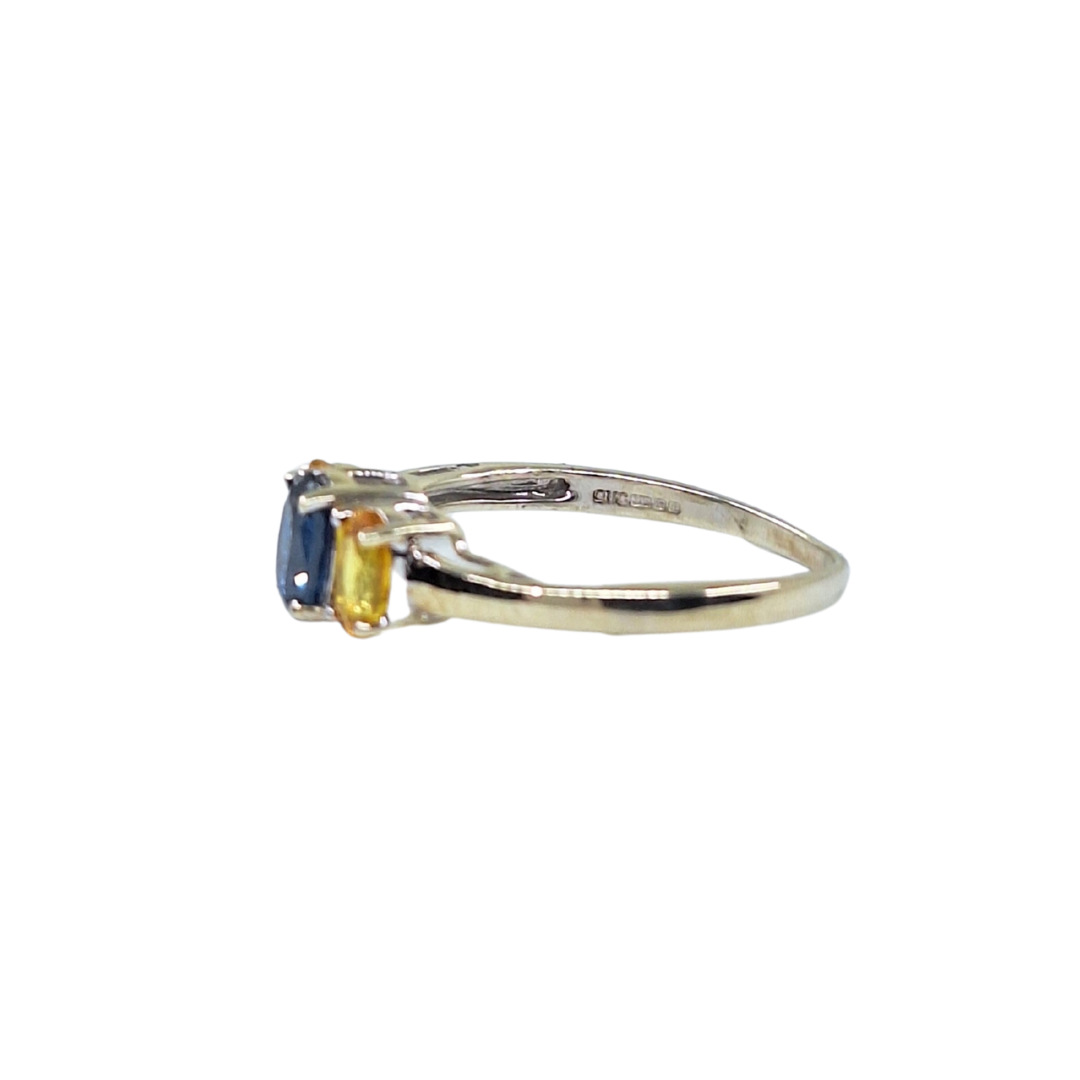 9ct White Gold Blue & Yellow 3 Stone Oval Ring