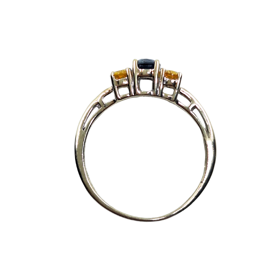 9ct White Gold Blue & Yellow 3 Stone Oval Ring