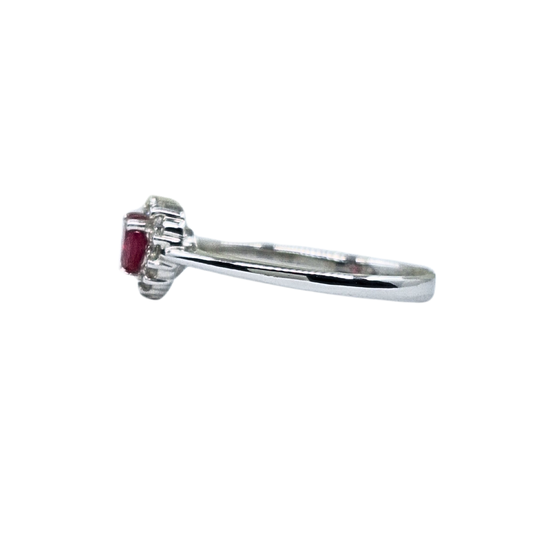 9ct White Gold Heart Ruby & Diamond Cluster Ring
