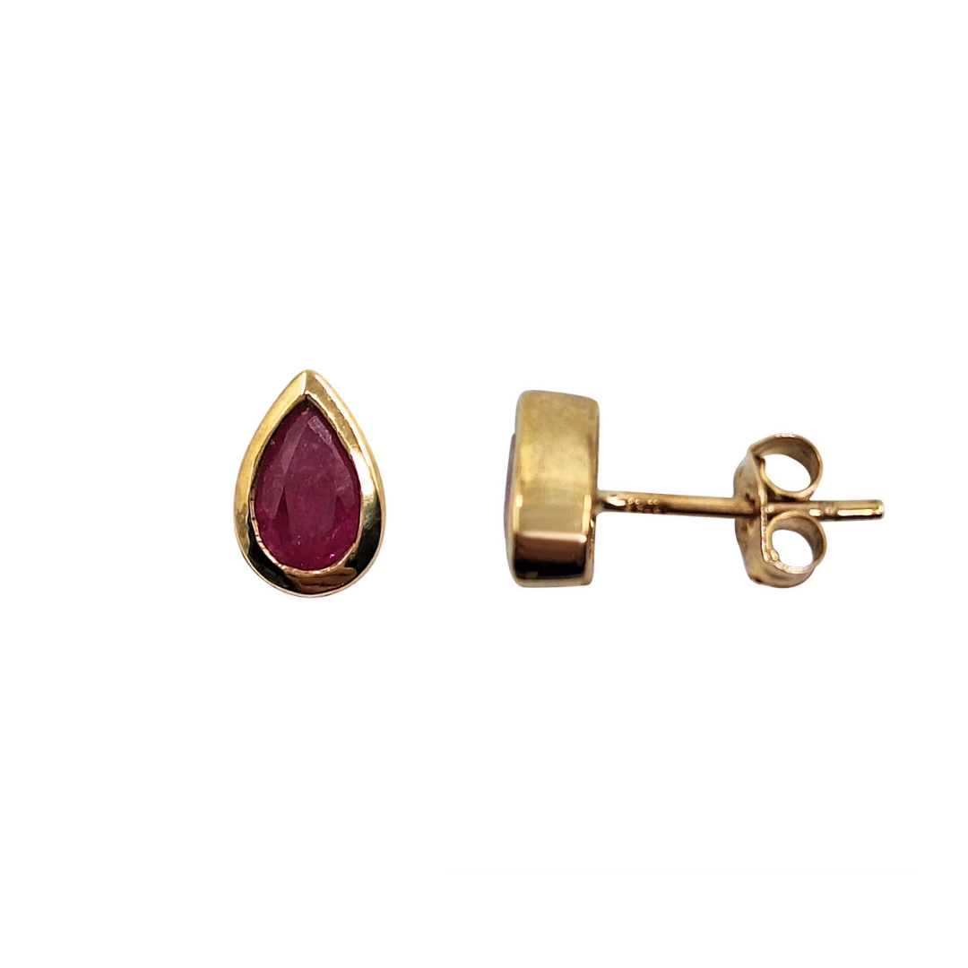 9ct Yellow Gold Pear Shape Ruby Stud Earrings