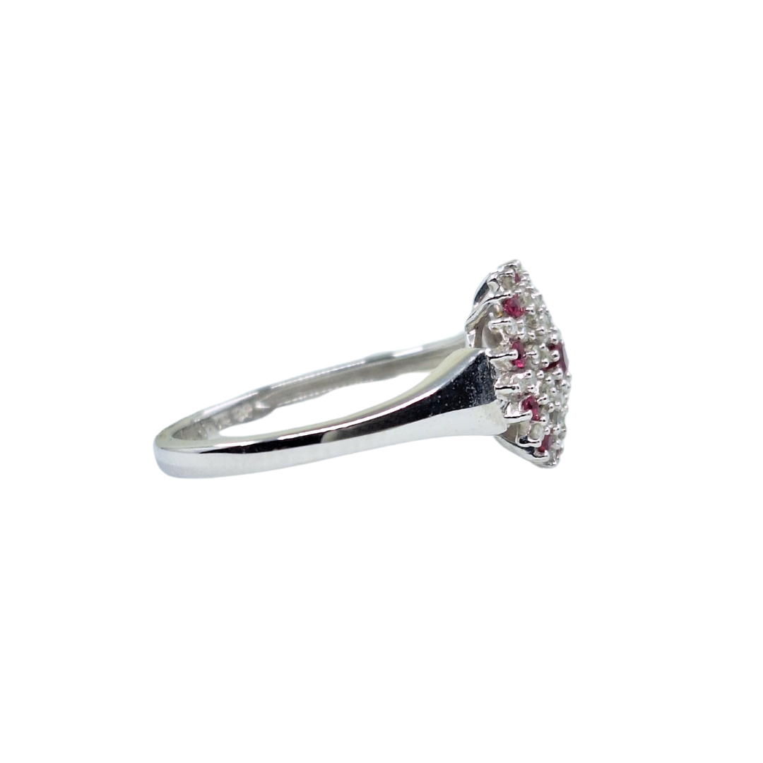9ct White Gold Ruby & Diamond Cluster Ring