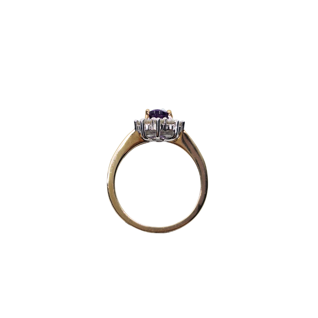 9ct Yellow Gold Amethyst & Diamond Cluster Ring