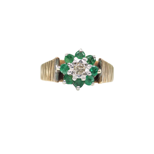 9ct Yellow Gold Emerald & Diamond Cluster Ring