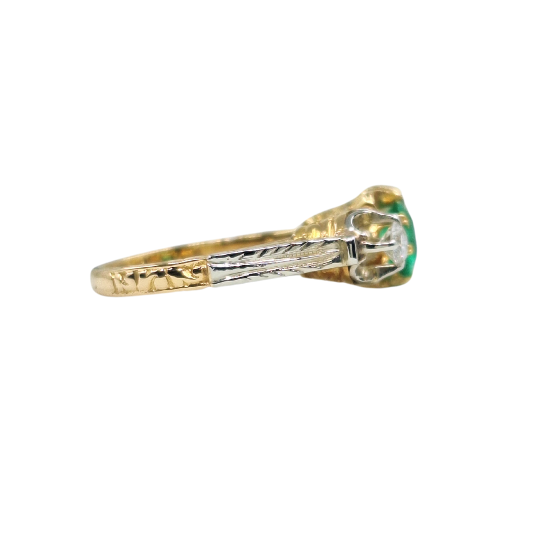 18ct Yellow Gold Emerald & Diamond 3 Stone Ring