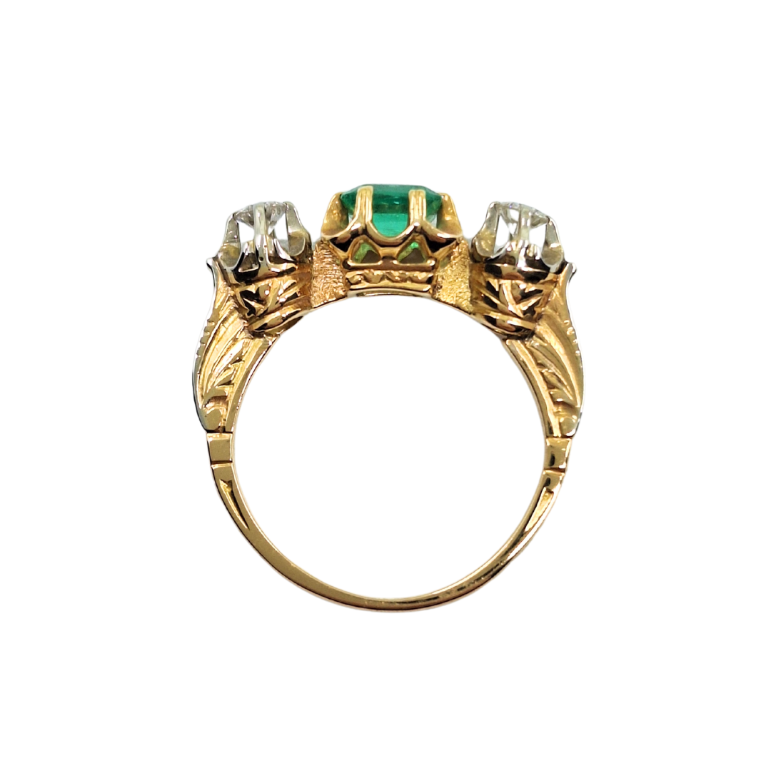 18ct Yellow Gold Emerald & Diamond 3 Stone Ring