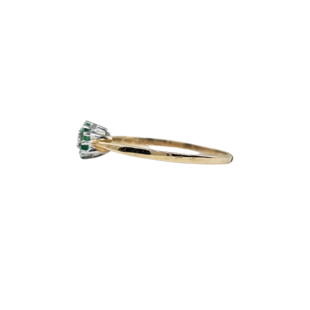 9ct Yellow Gold Emerald & Diamond Cluster Ring