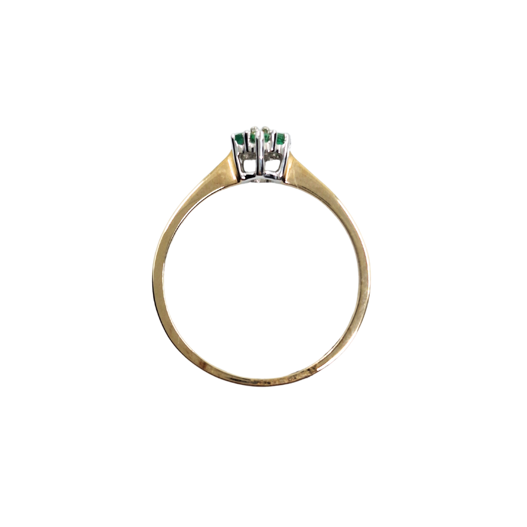 9ct Yellow Gold Emerald & Diamond Cluster Ring