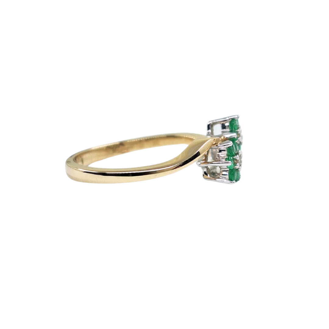 9ct Yellow Gold Emerald & Diamond Double Flower Cluster Ring
