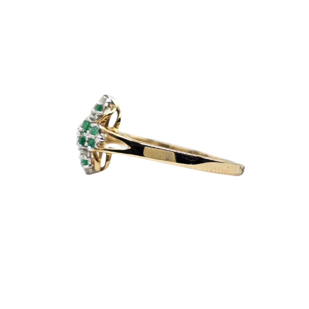 9ct Yellow Gold Emerald & Diamond Filigree Cluster Ring