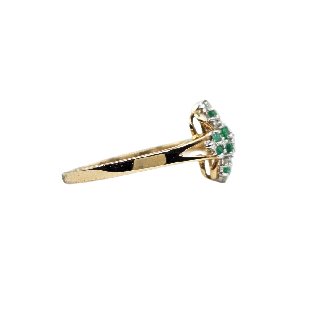 9ct Yellow Gold Emerald & Diamond Filigree Cluster Ring