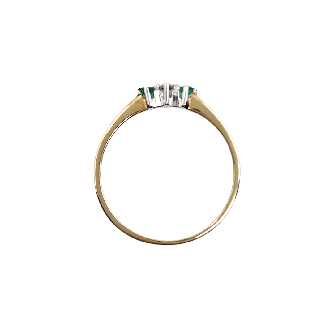 9ct Yellow Gold Emerald & Diamond 3 Stone Ring
