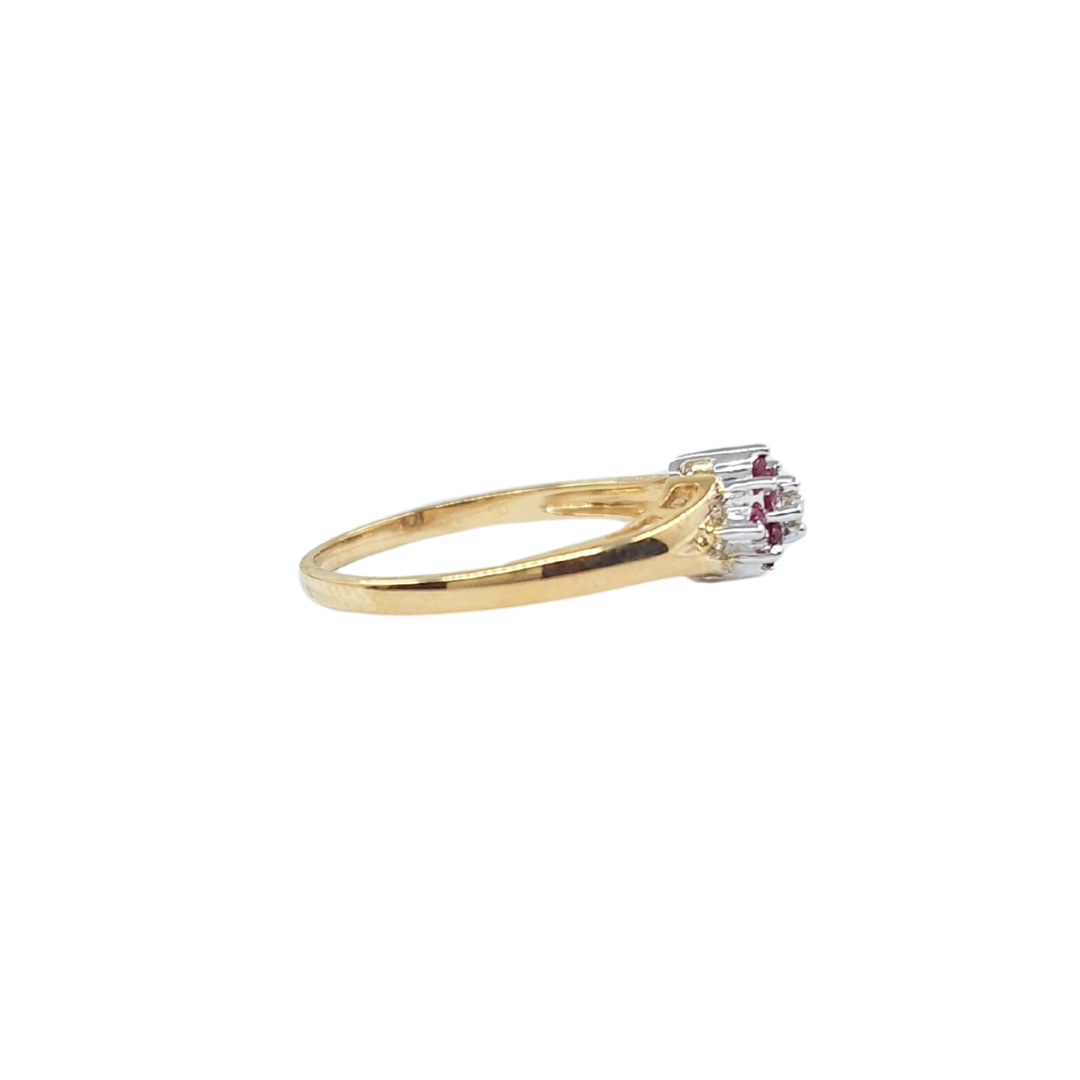 9ct Yellow Gold Ruby & Diamond Cluster Ring