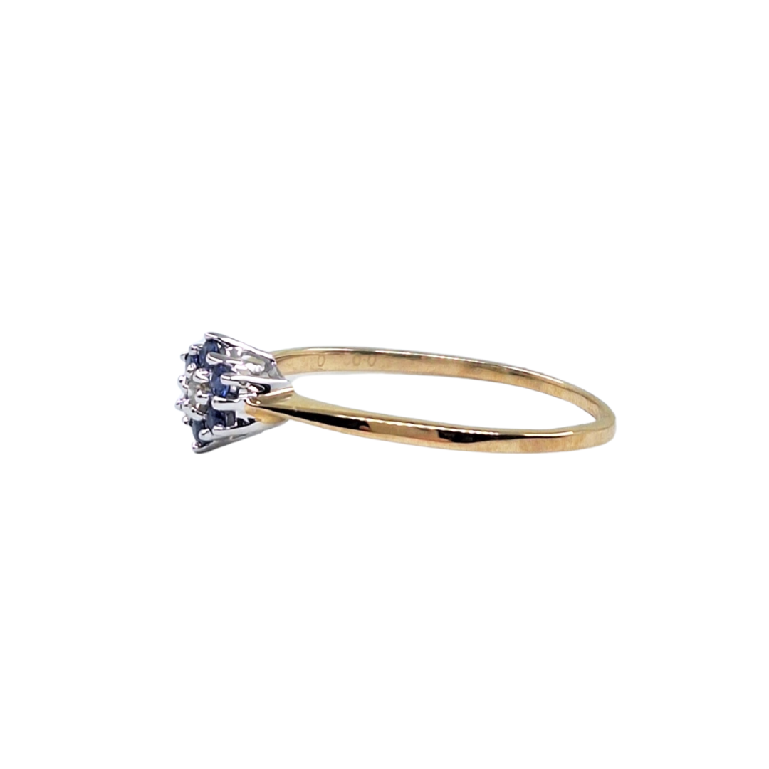 9ct Yellow Gold Sapphire & Diamond Flower Cluster Ring