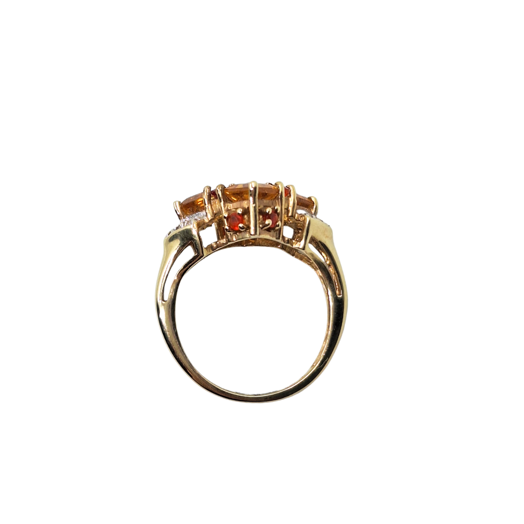 9ct Yellow Gold Citrine & Fire Opal Cluster Ring