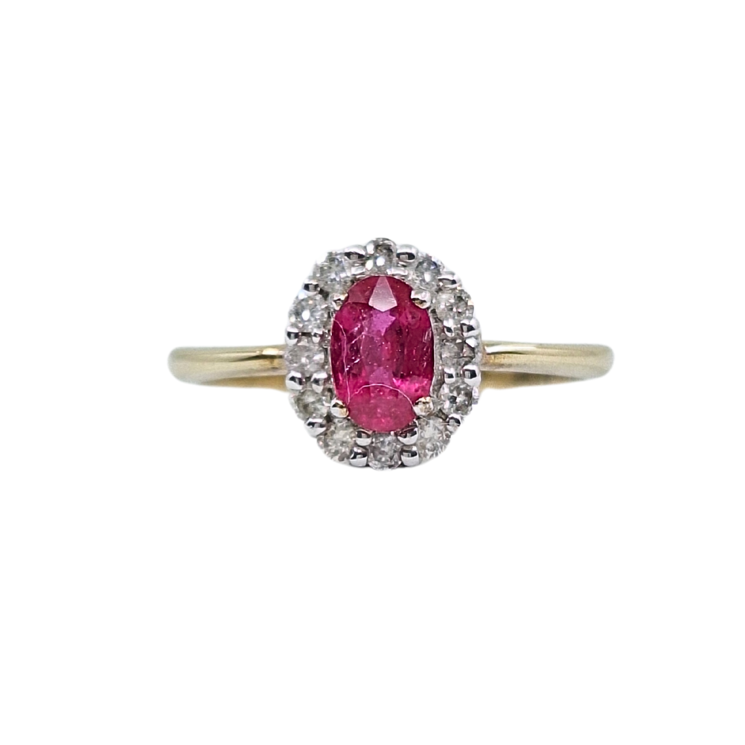 9ct Yellow Gold Ruby & Diamond Cluster Ring