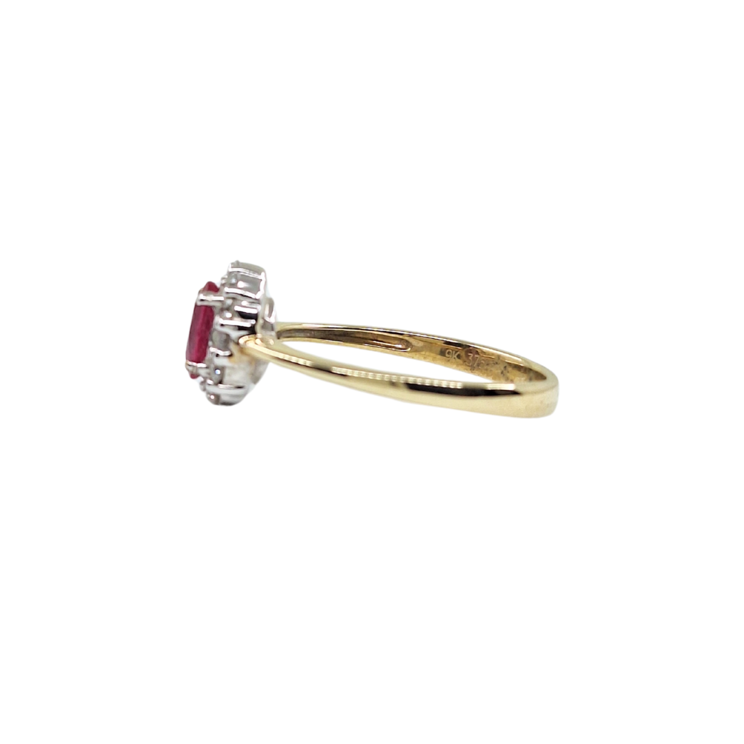 9ct Yellow Gold Ruby & Diamond Cluster Ring