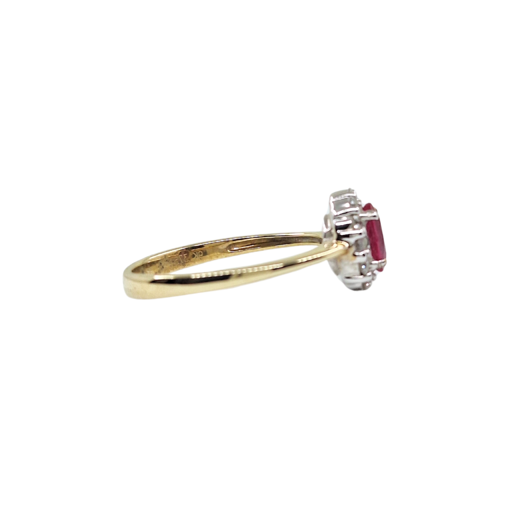 9ct Yellow Gold Ruby & Diamond Cluster Ring