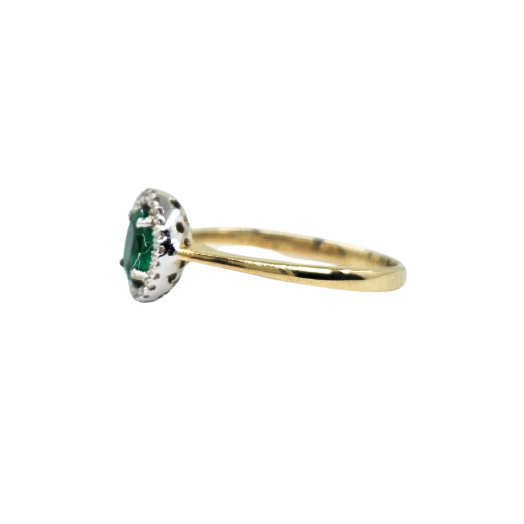 9ct Yellow Gold Emerald & Diamond Halo Cluster Ring