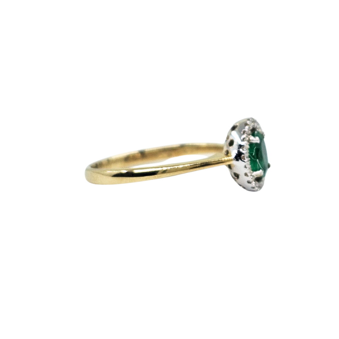 9ct Yellow Gold Emerald & Diamond Halo Cluster Ring